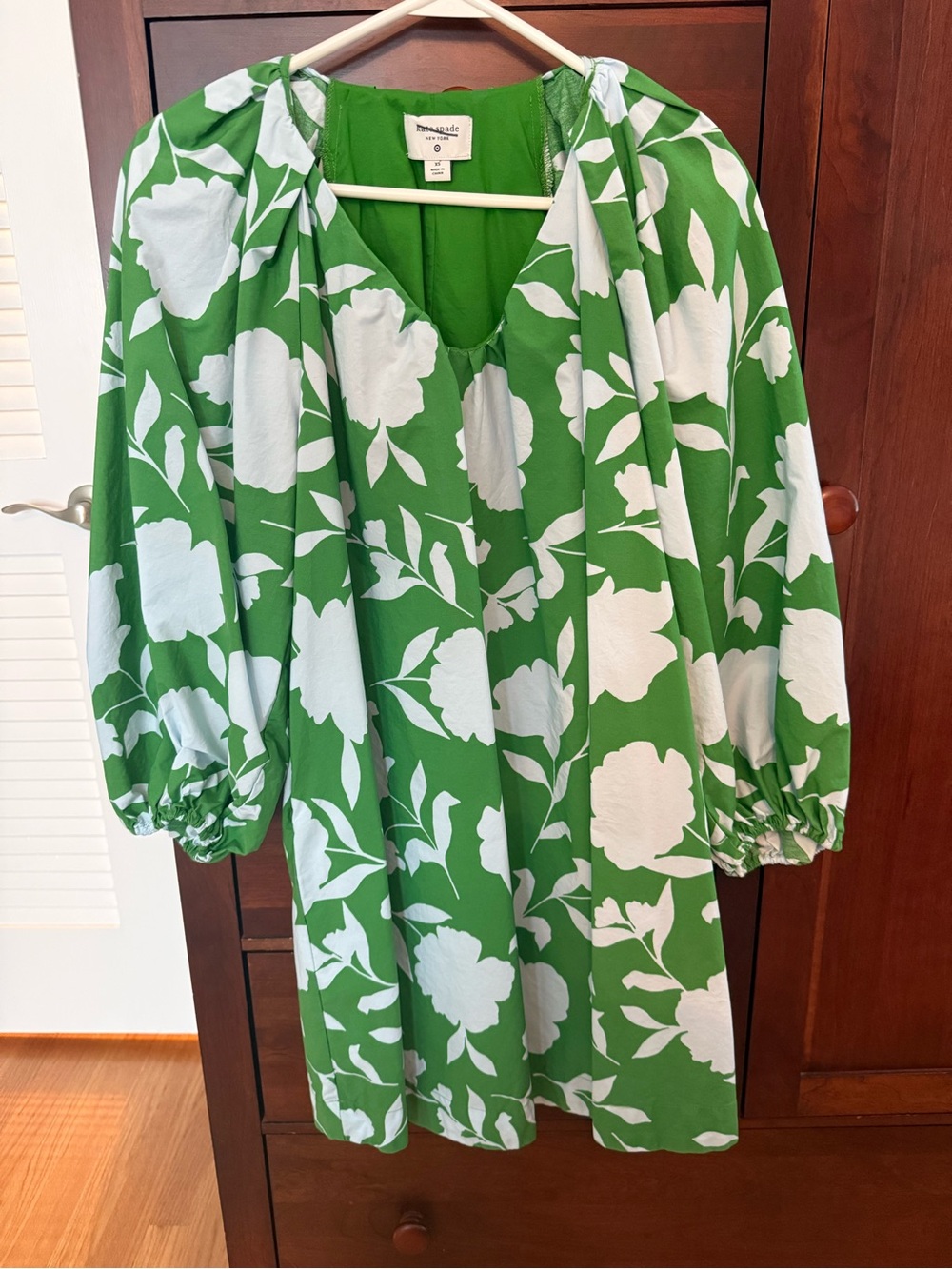 Kate Spade x Target Green White Floral Balloon Sleeve Shift Dress Size XS